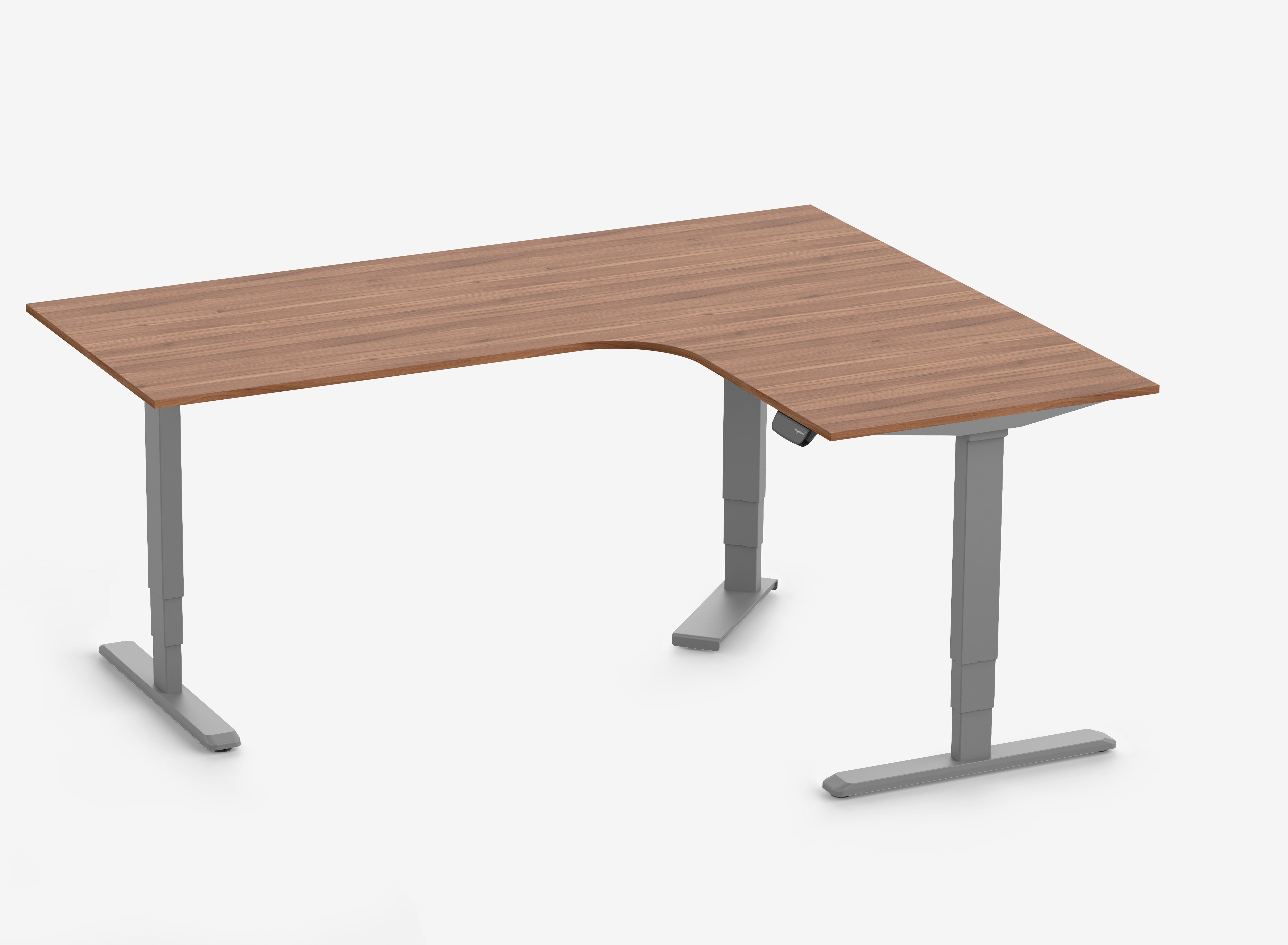 PRIMUS Hoekbureau, frame grijs, tafelblad 2000/800 x 1600/800 x 25 mm walnoot