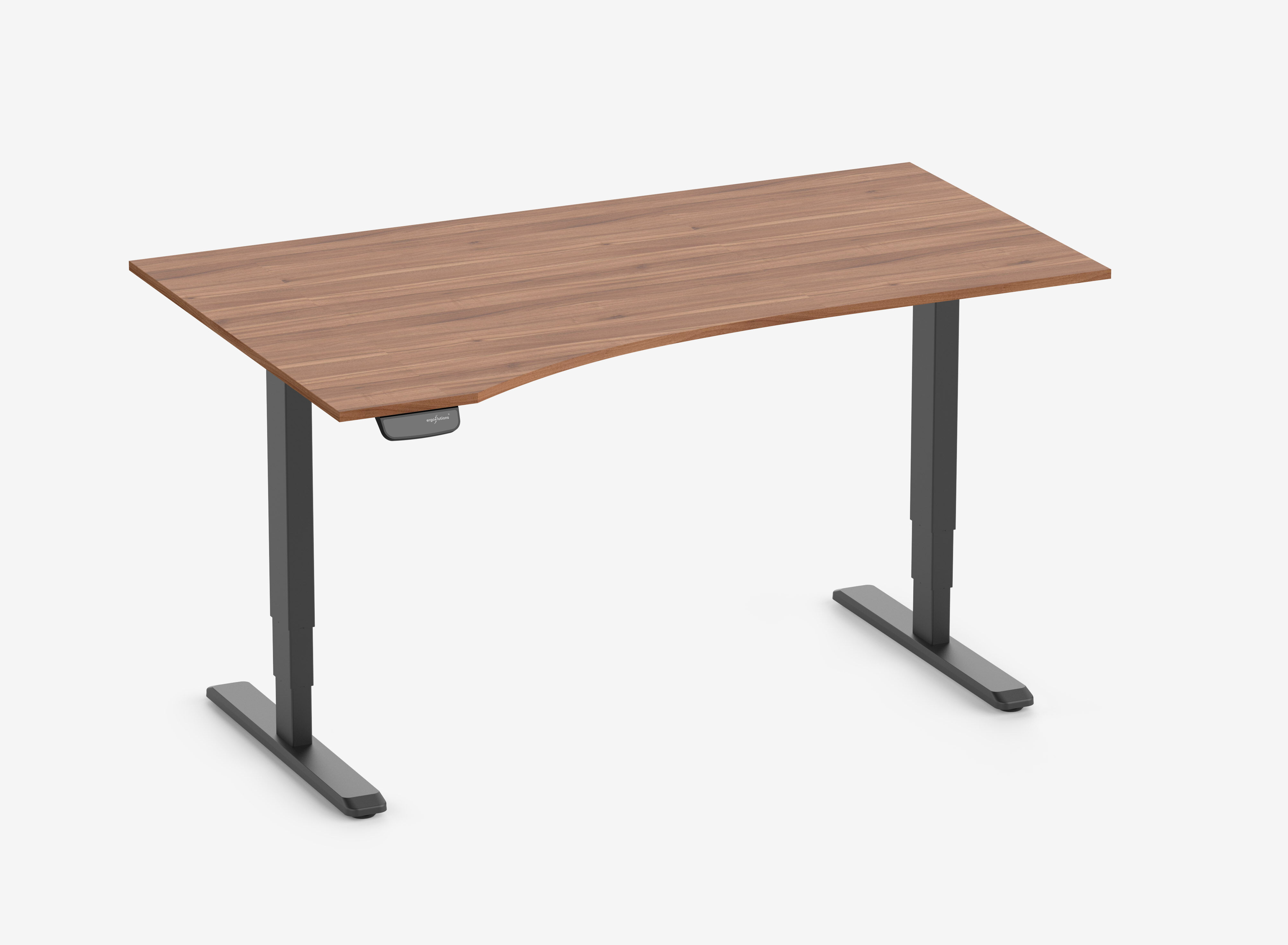 PRIMUS Vrijvormig bureau, frame zwart, tafelblad 1600 x 800/1000 x 25 mm notenhout, uitvoering links