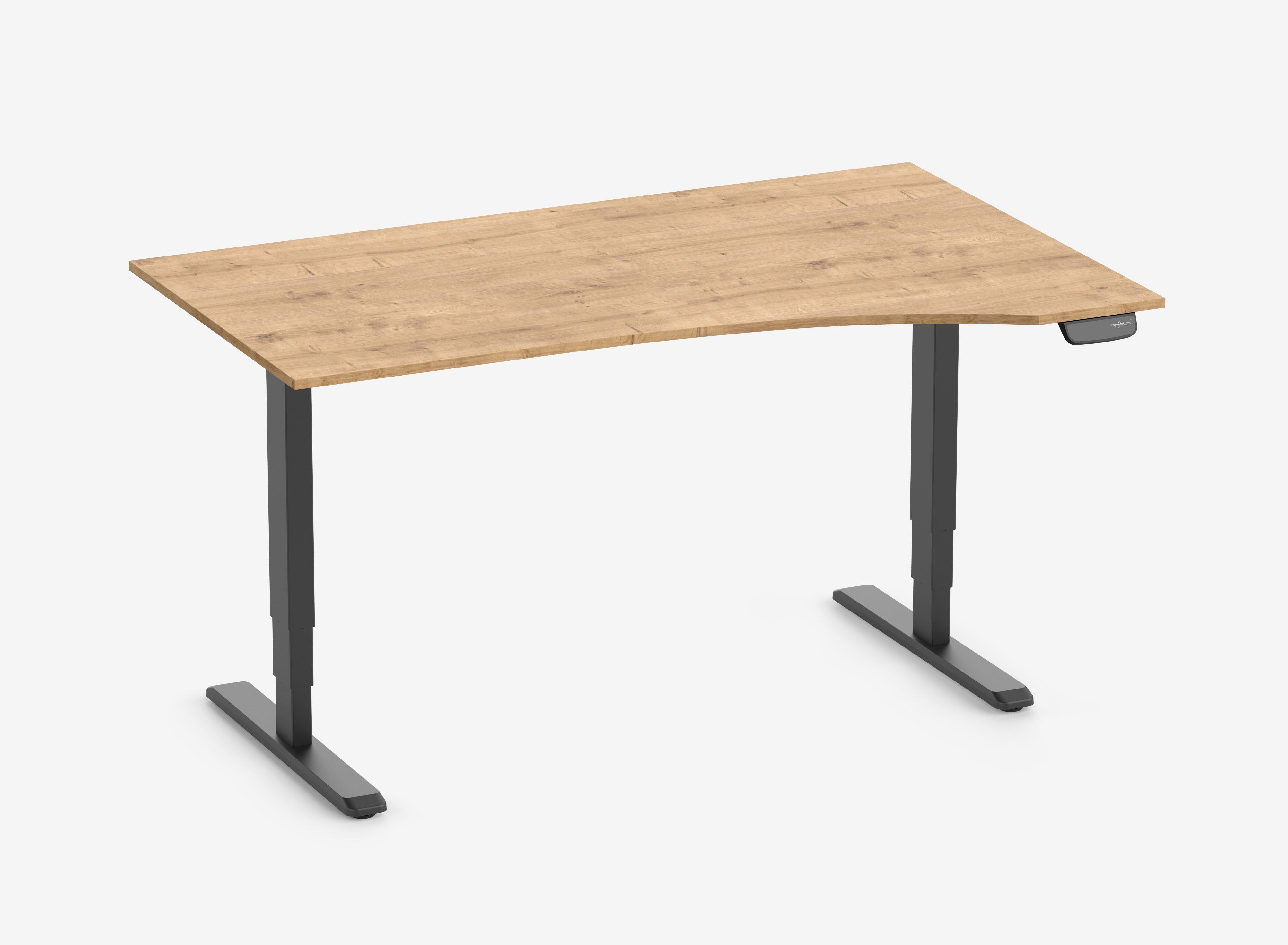 PRIMUS Vrijvorm bureau, frame zwart, tafelblad 1600 x 800/1000 x 25 mm eiken, uitvoering rechts