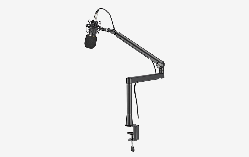 Microfoon/webcam-arm met 3 scharnieren