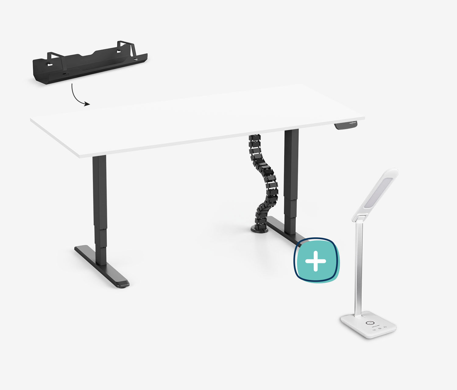 PRIMUS + Kabelgoot, kabelslang & bureaulamp 140x80 Zwart Wit Wit
