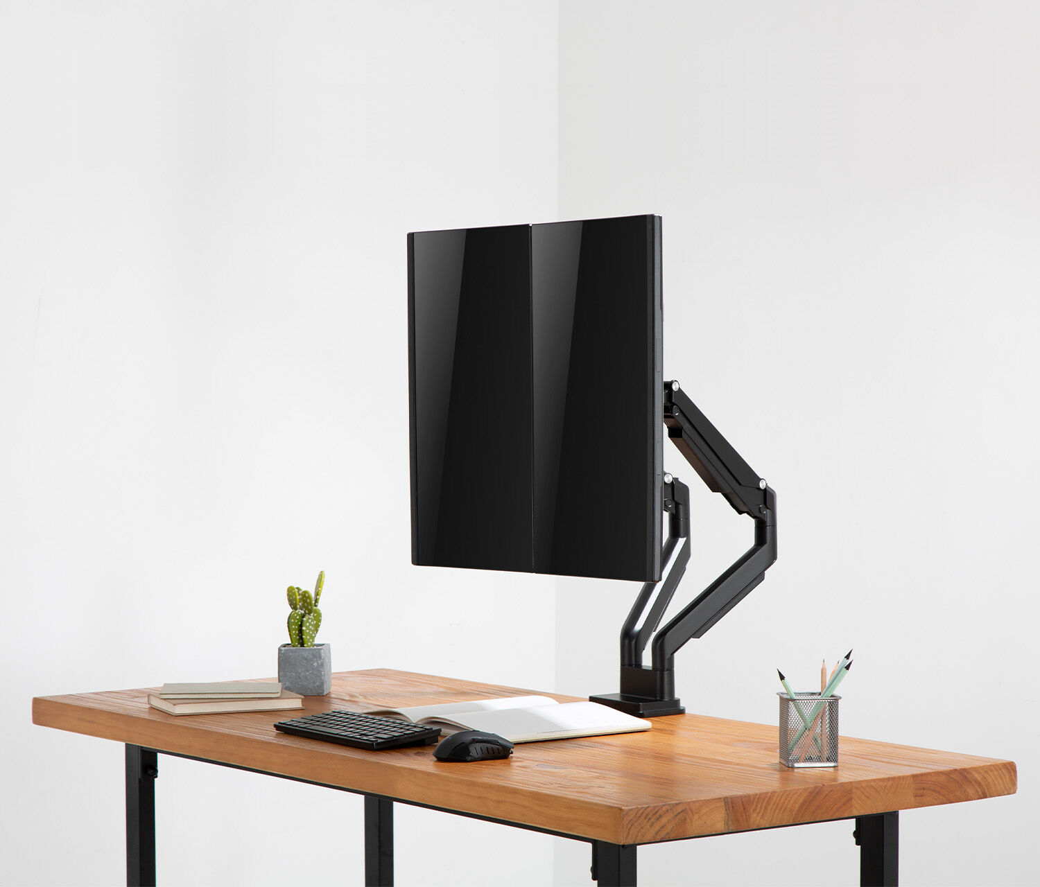Dubbele gasveer monitorarm - zwart