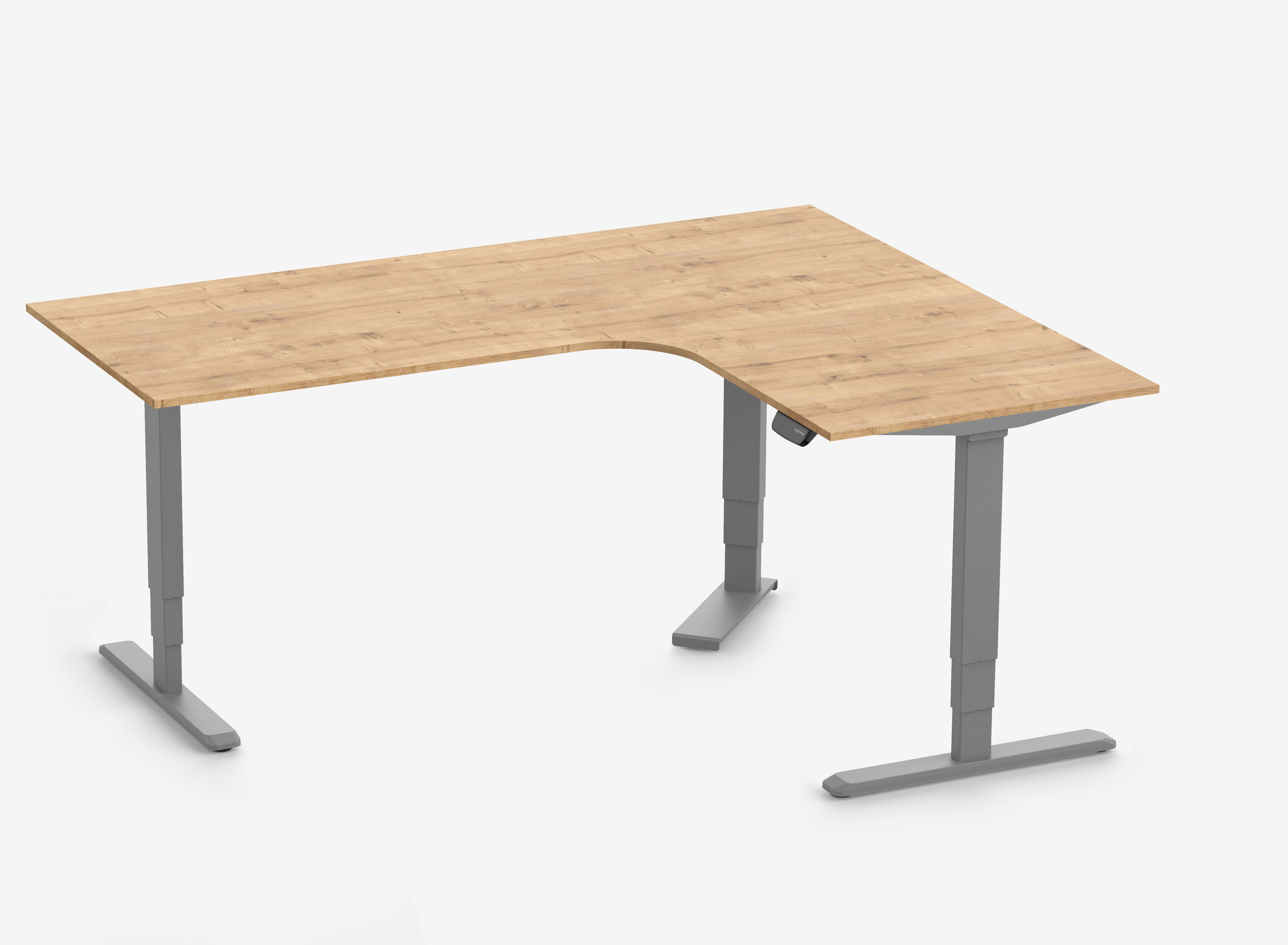 PRIMUS Hoekbureau, frame grijs, tafelblad 2000/800 x 1600/800 x 25 mm eikenhout