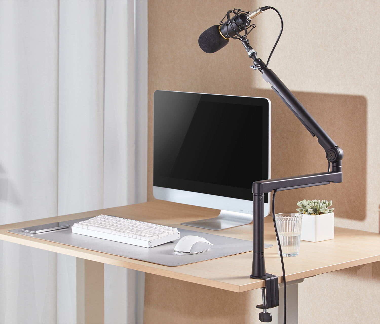 Microfoon/webcam-arm met 3 scharnieren