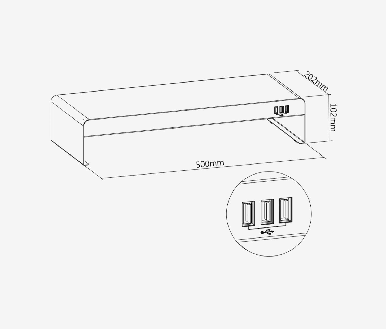 Stalen monitorverhoging met 3-poorts USB-hub
