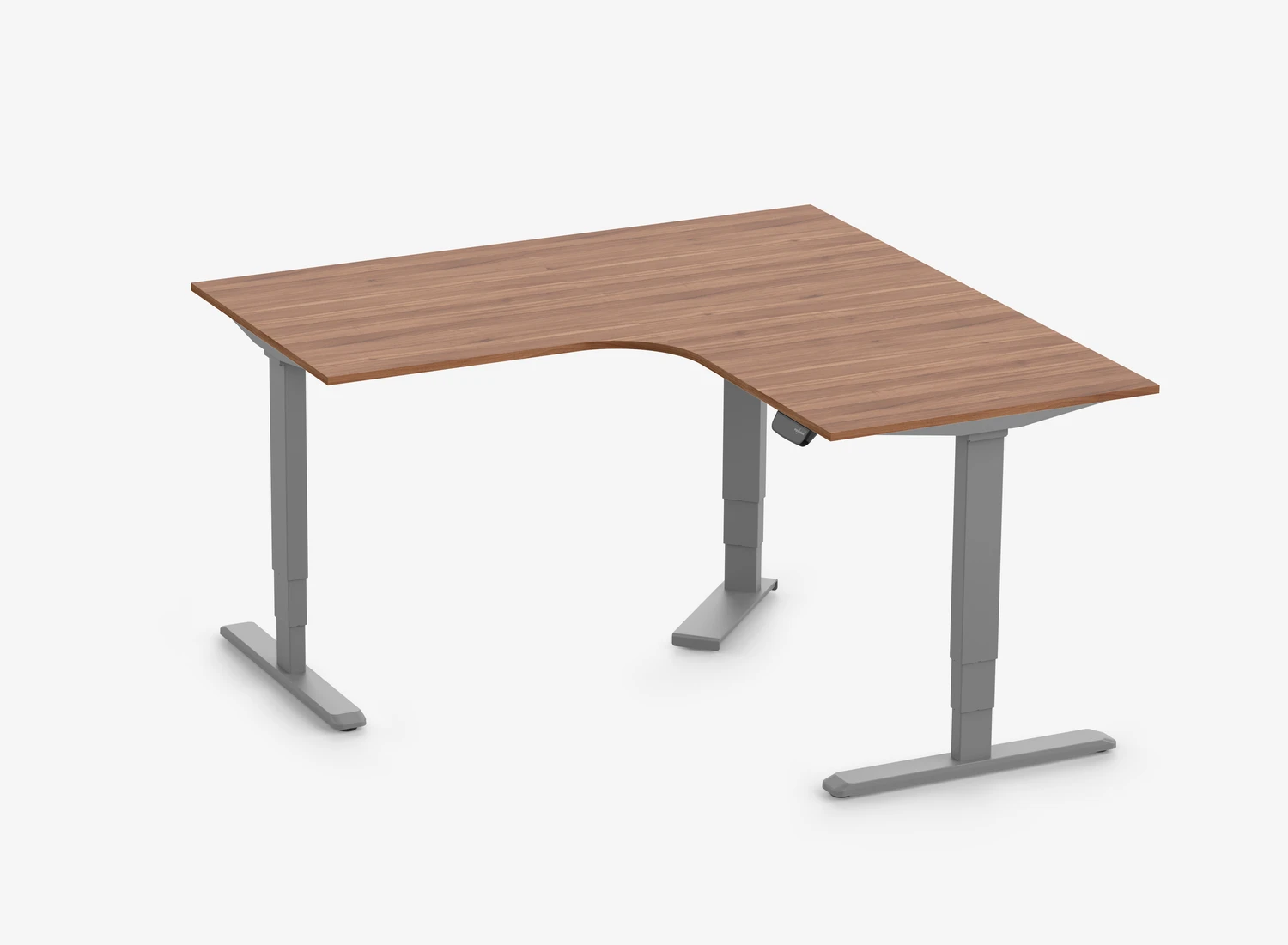 PRIMUS Hoekbureau, frame grijs, tafelblad 1600/800 x 1600/800 x 25 mm walnoot