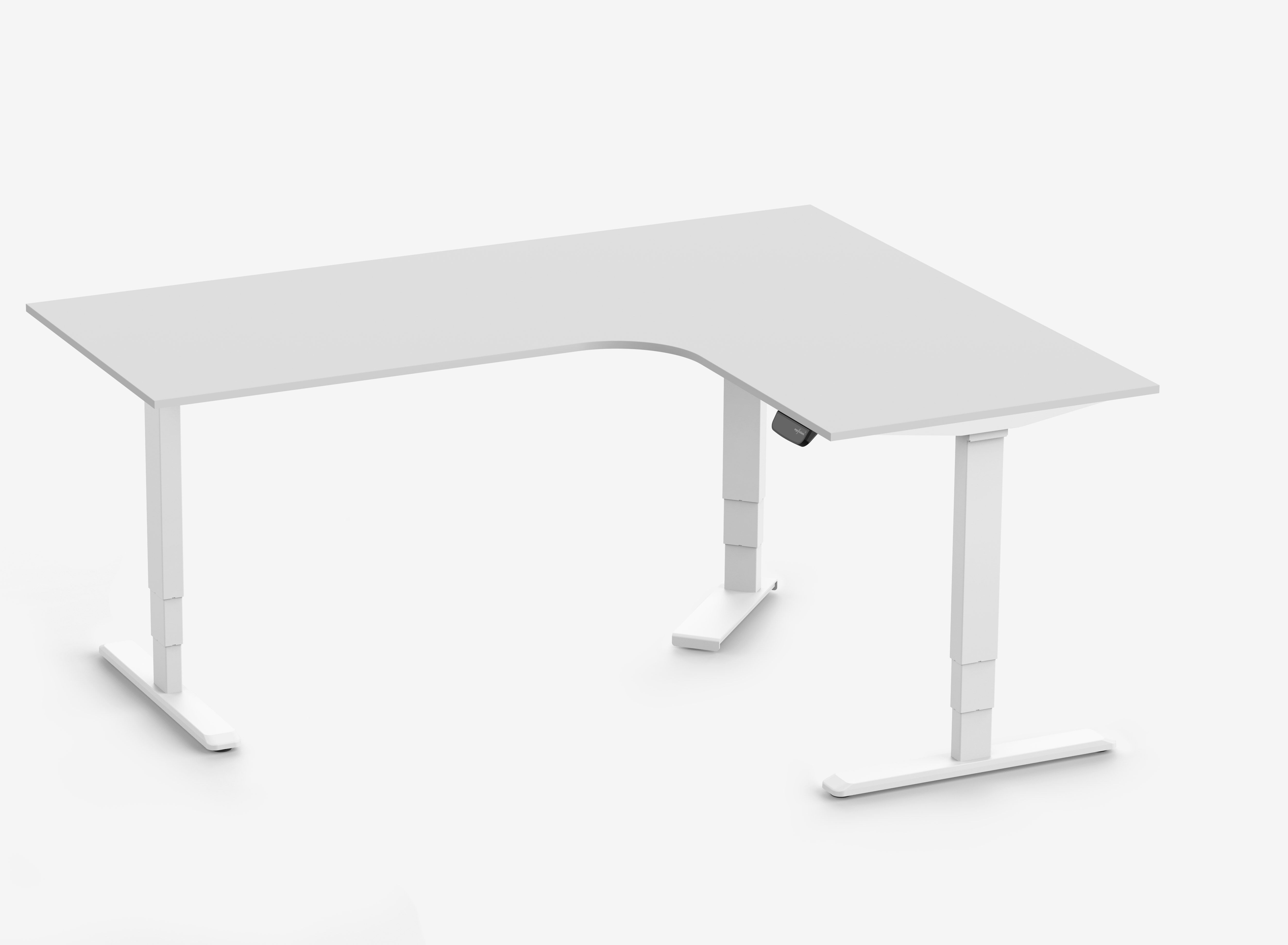 PRIMUS Hoekbureau, frame wit, tafelblad 2000/800 x 1600/800 x 25 mm lichtgrijs