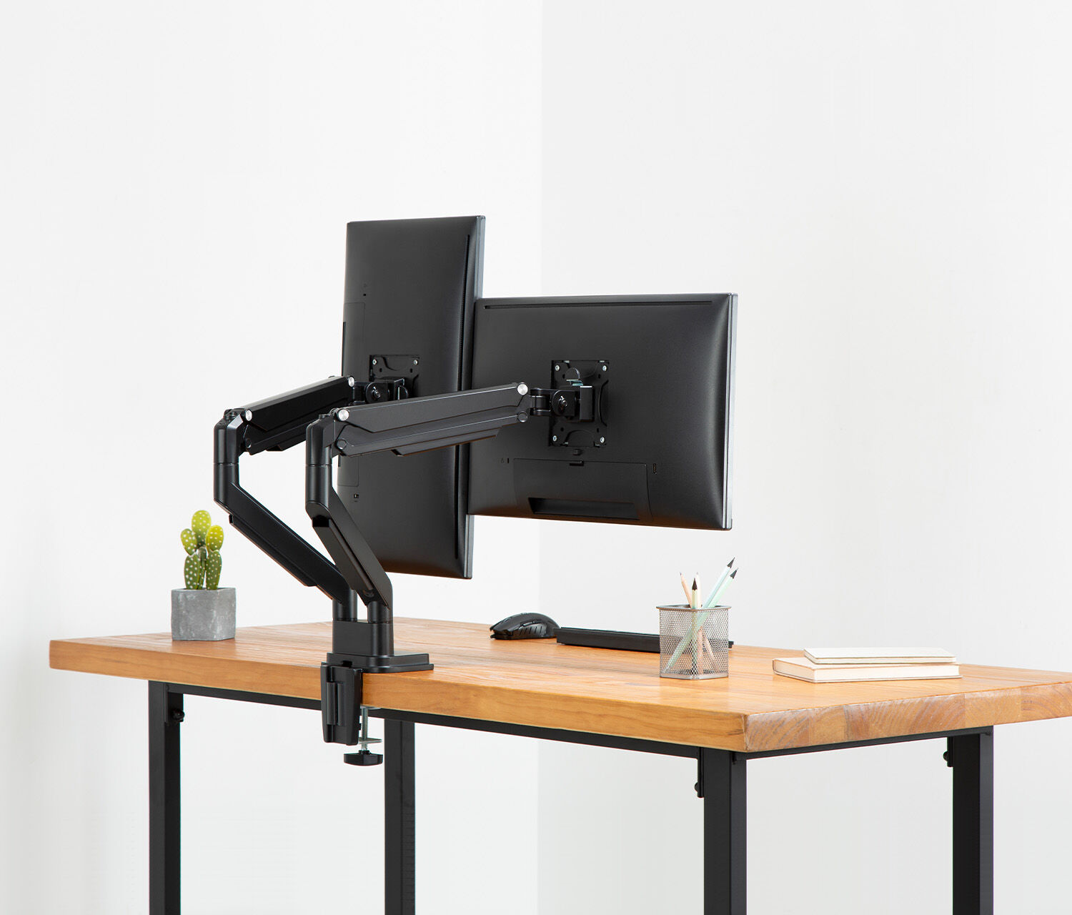 Dubbele gasveer monitorarm - zwart