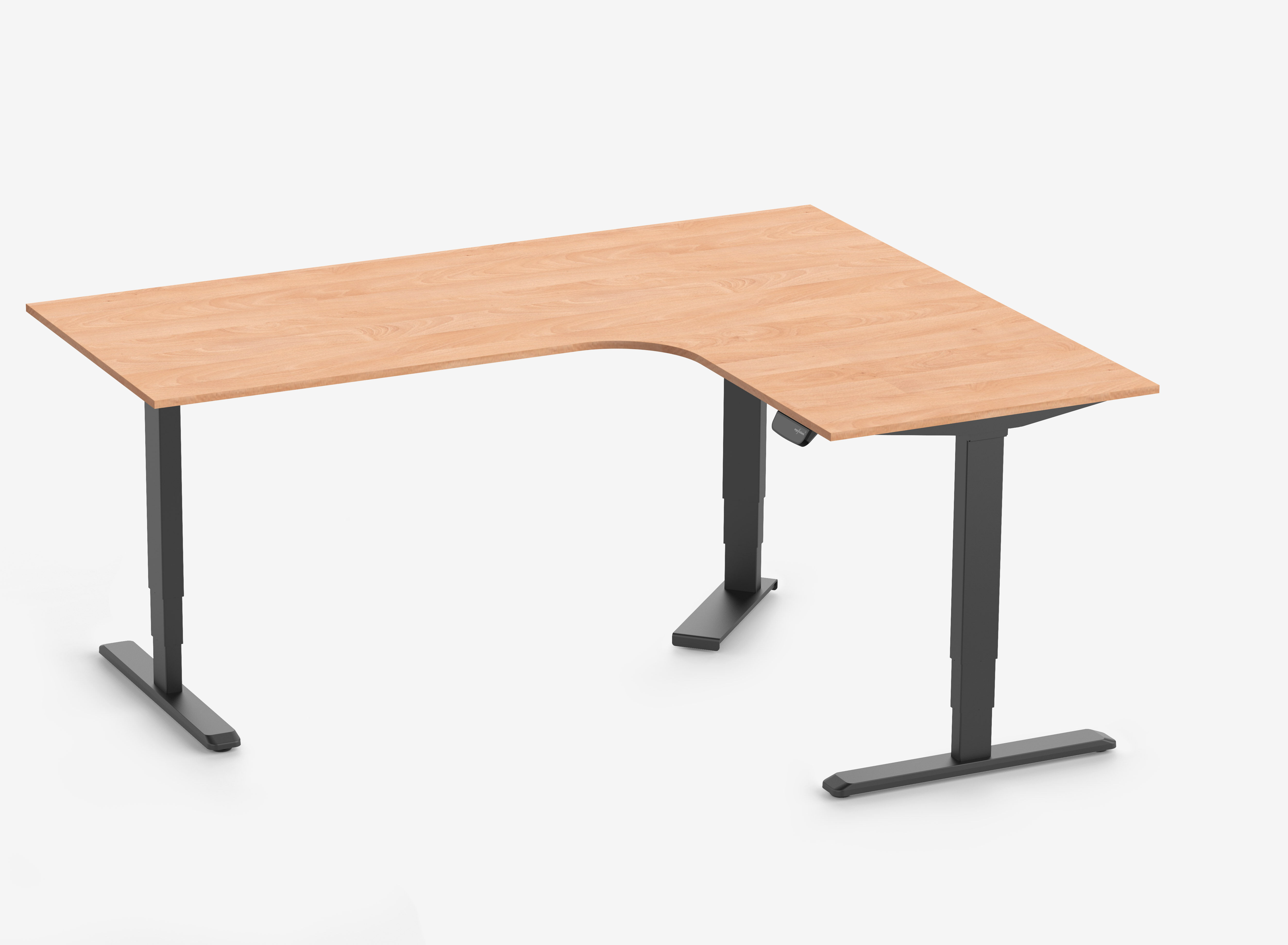 PRIMUS Hoekbureau, frame zwart, tafelblad 2000/800 x 1600/800 x 25 mm beukenhout