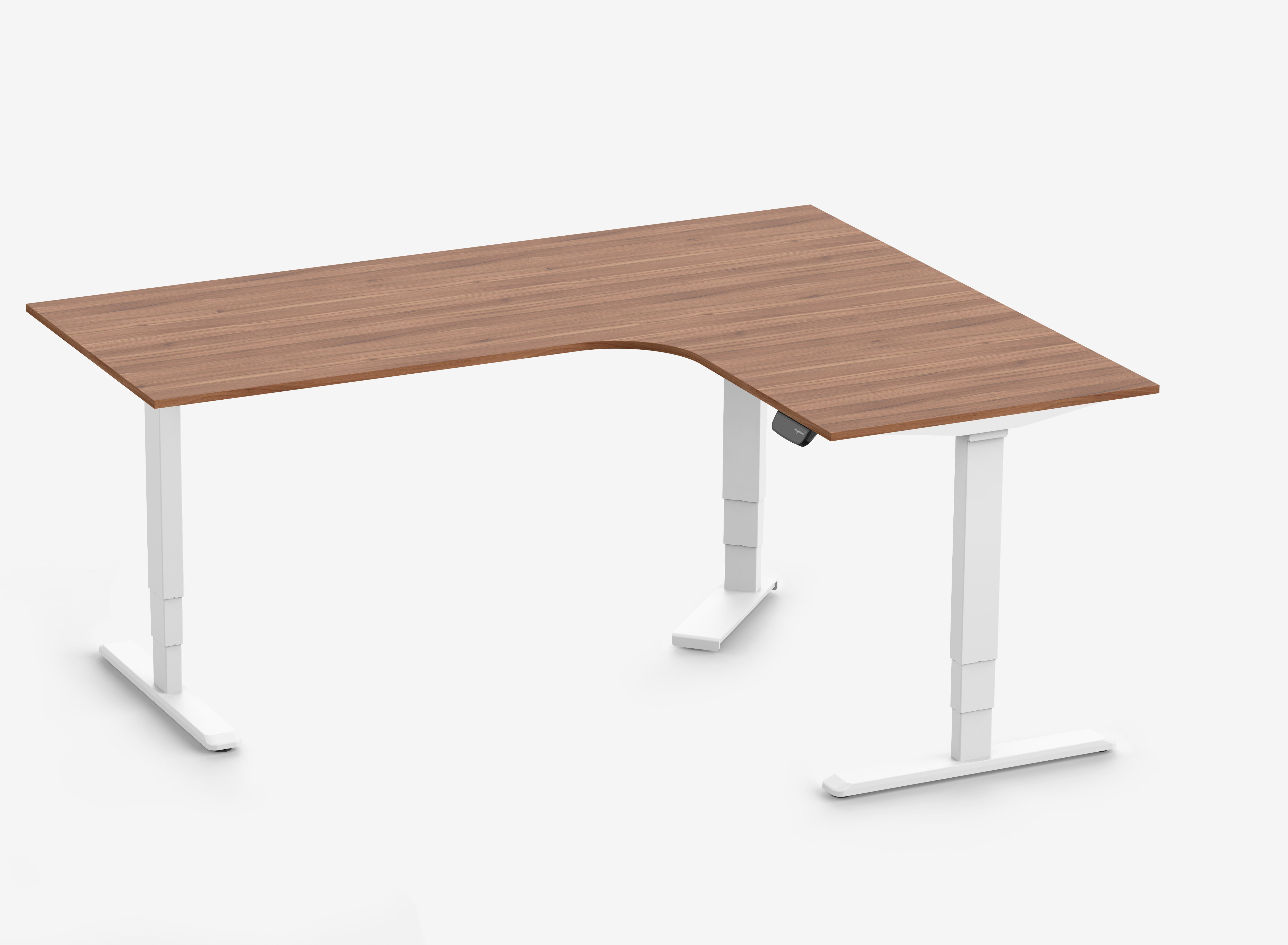 PRIMUS Hoekbureau, frame wit, tafelblad 2000/800 x 1600/800 x 25 mm walnoot