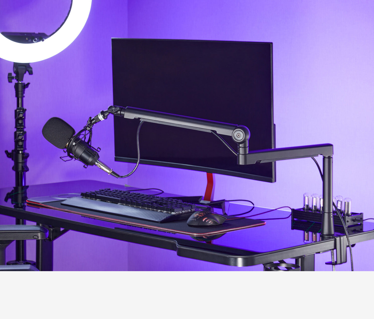 Microfoon/webcam-arm met 3 scharnieren