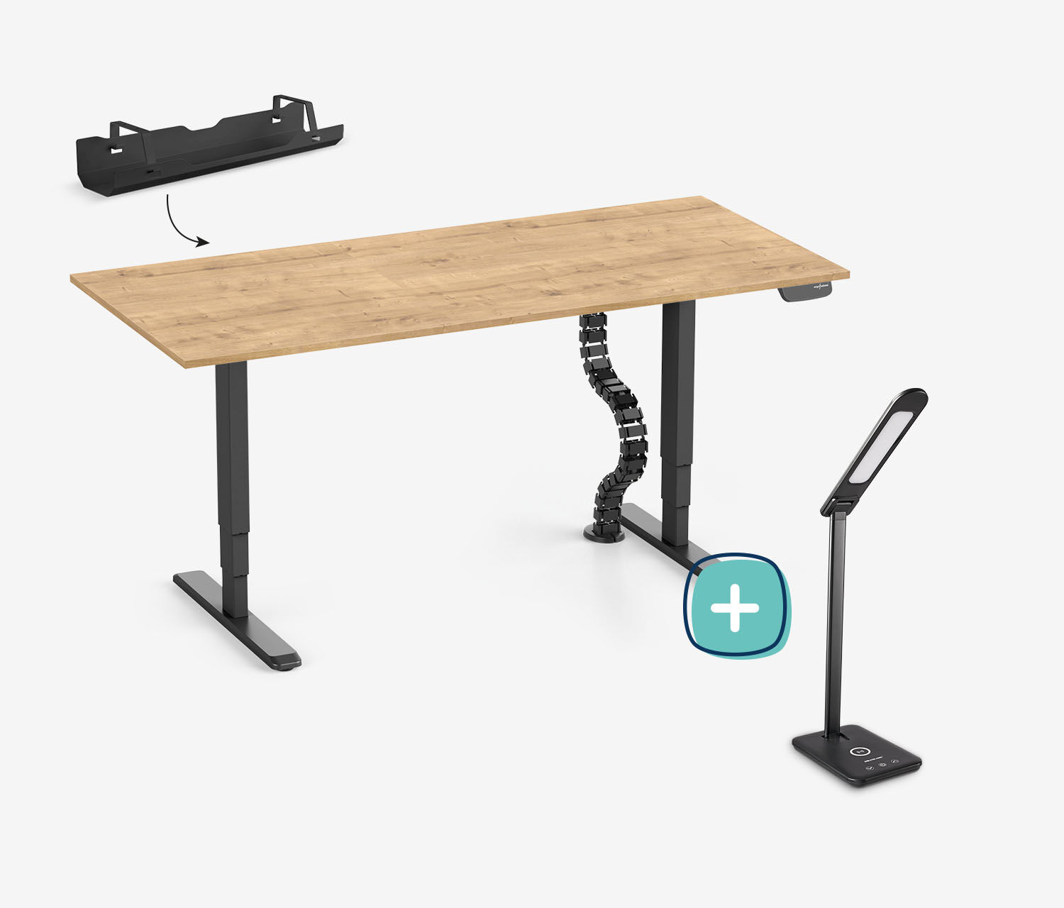 PRIMUS + Kabelgoot, kabelslang & bureaulamp 140x80 Zwart Eiken Zwart
