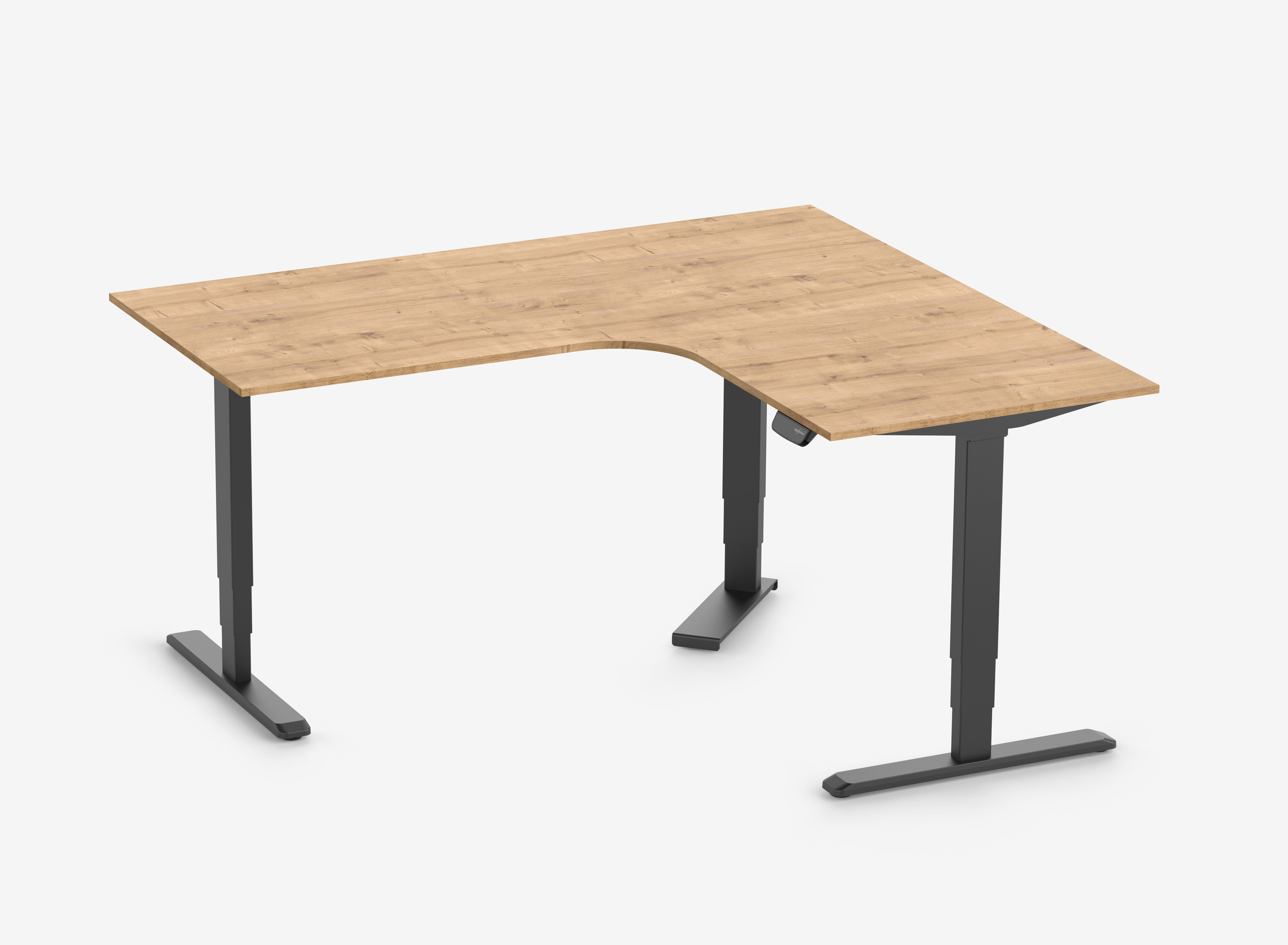 PRIMUS Hoekbureau, frame zwart, tafelblad 1800/800 x 1600/800 x 25 mm eikenhout