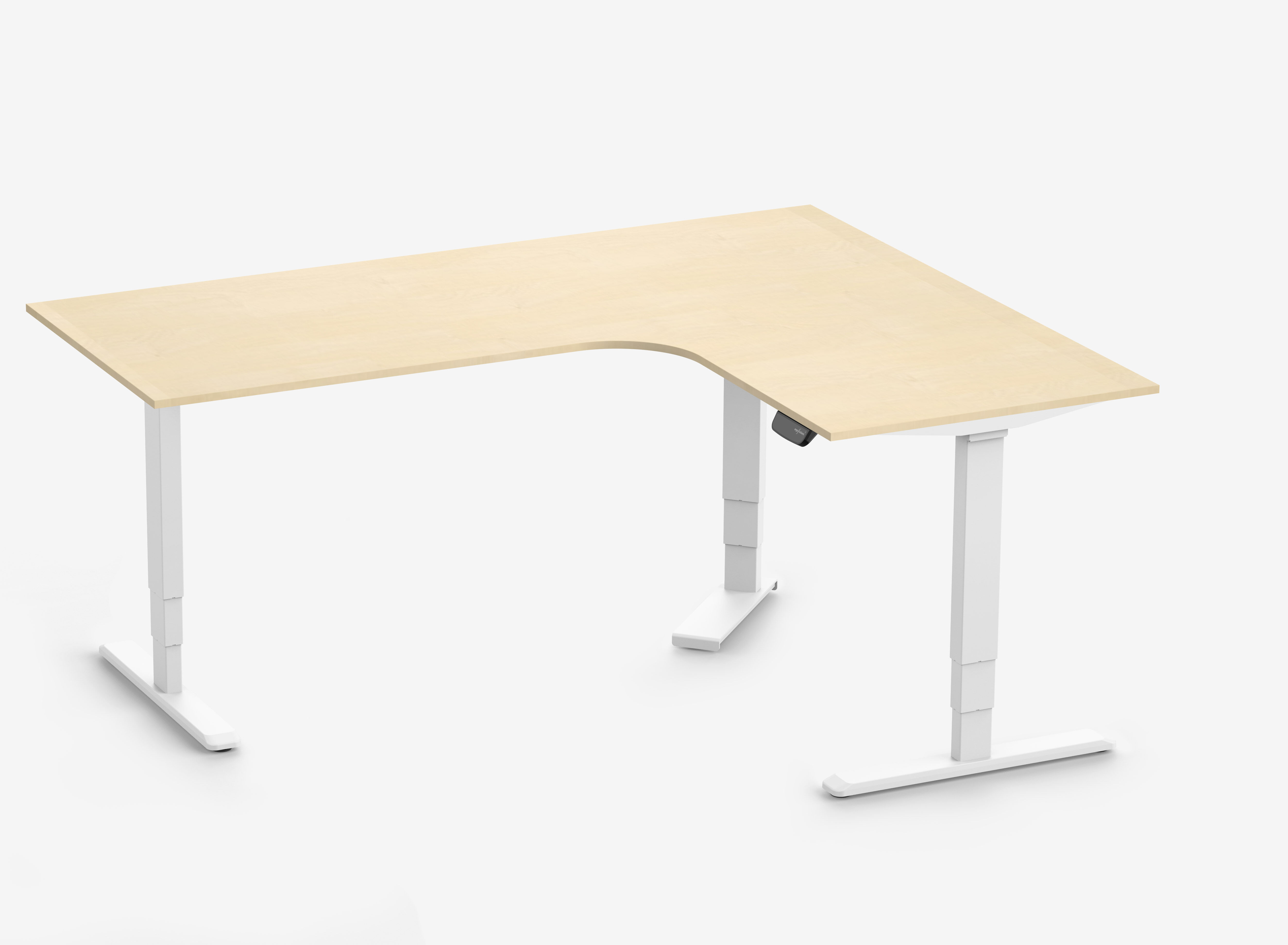 PRIMUS Hoekbureau, frame wit, tafelblad 2000/800 x 1600/800 x 25 mm berkenhout