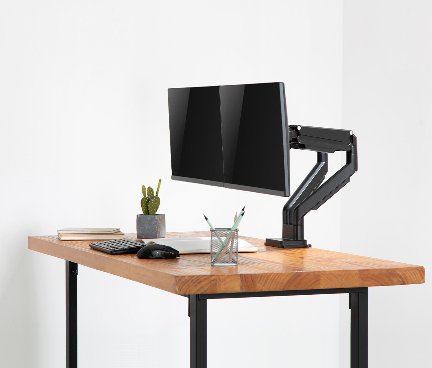 Dubbele gasveer monitorarm - zwart