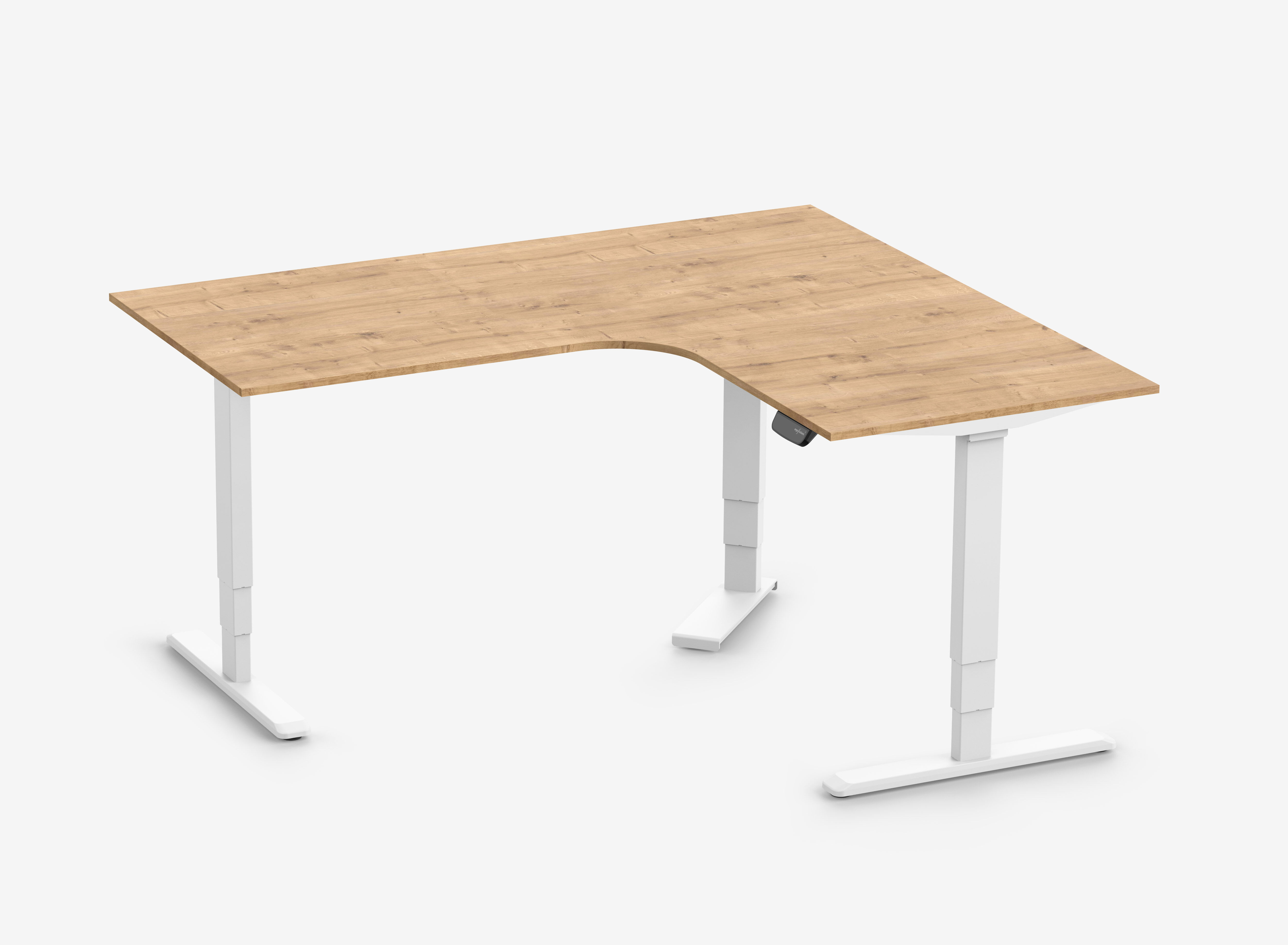 PRIMUS Hoekbureau, frame wit, tafelblad 1800/800 x 1600/800 x 25 mm eikenhout