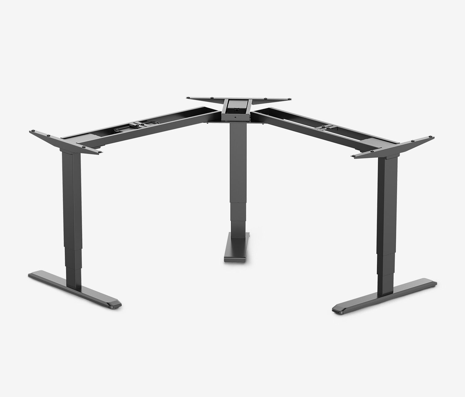 PRIMUS Hoekbureau, Frame Zwart, Tafelblad 1600 x 800 x 25 mm Lichtgrijs