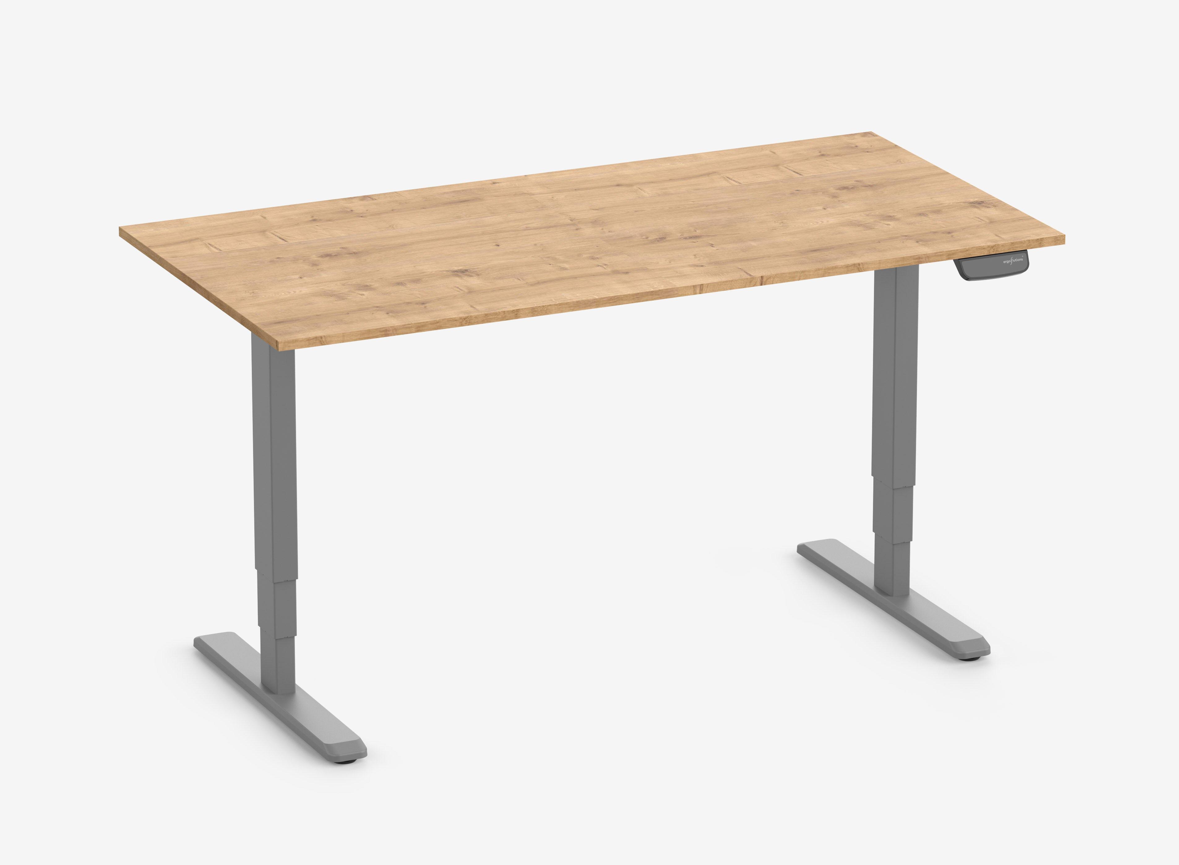 PRIMUS Rechthoekig bureau, frame grijs, tafelblad 1600 x 800 x 19 mm eikenhout