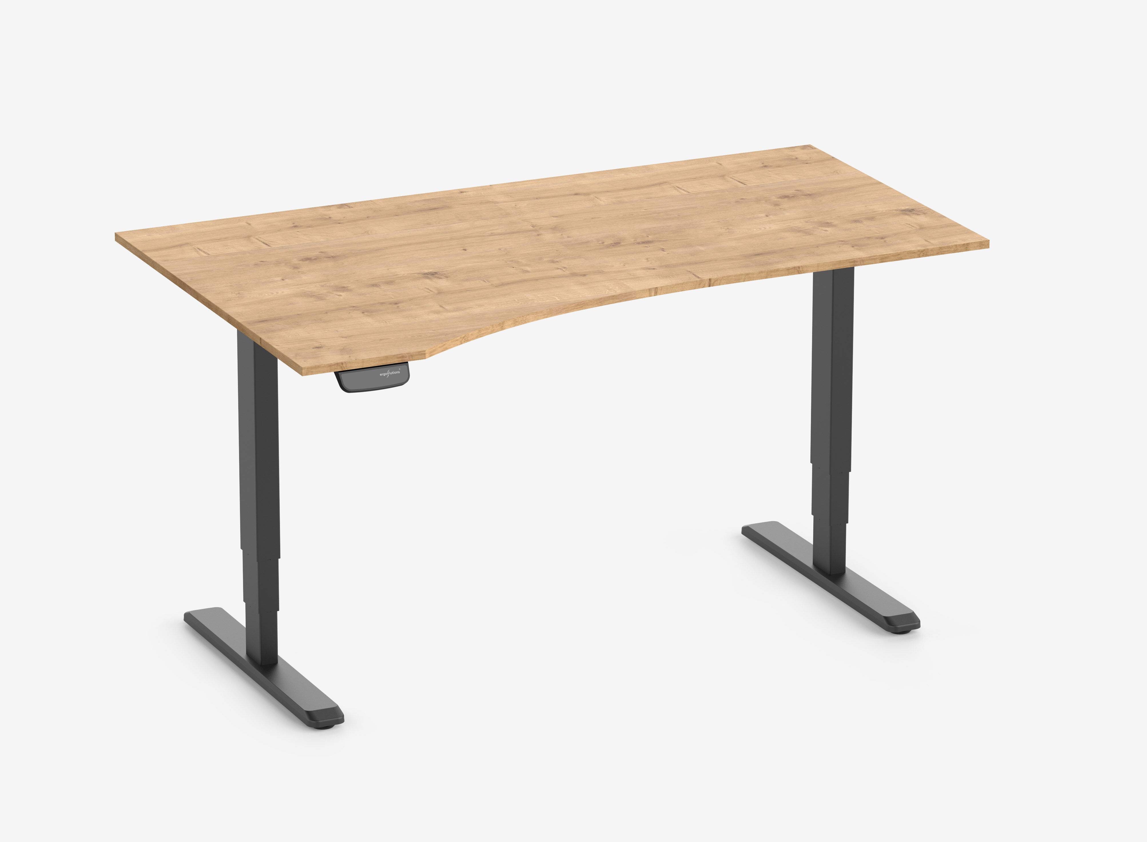 PRIMUS Vrijvormig bureau, frame zwart, tafelblad 1600 x 800/1000 x 25 mm eiken, uitvoering links