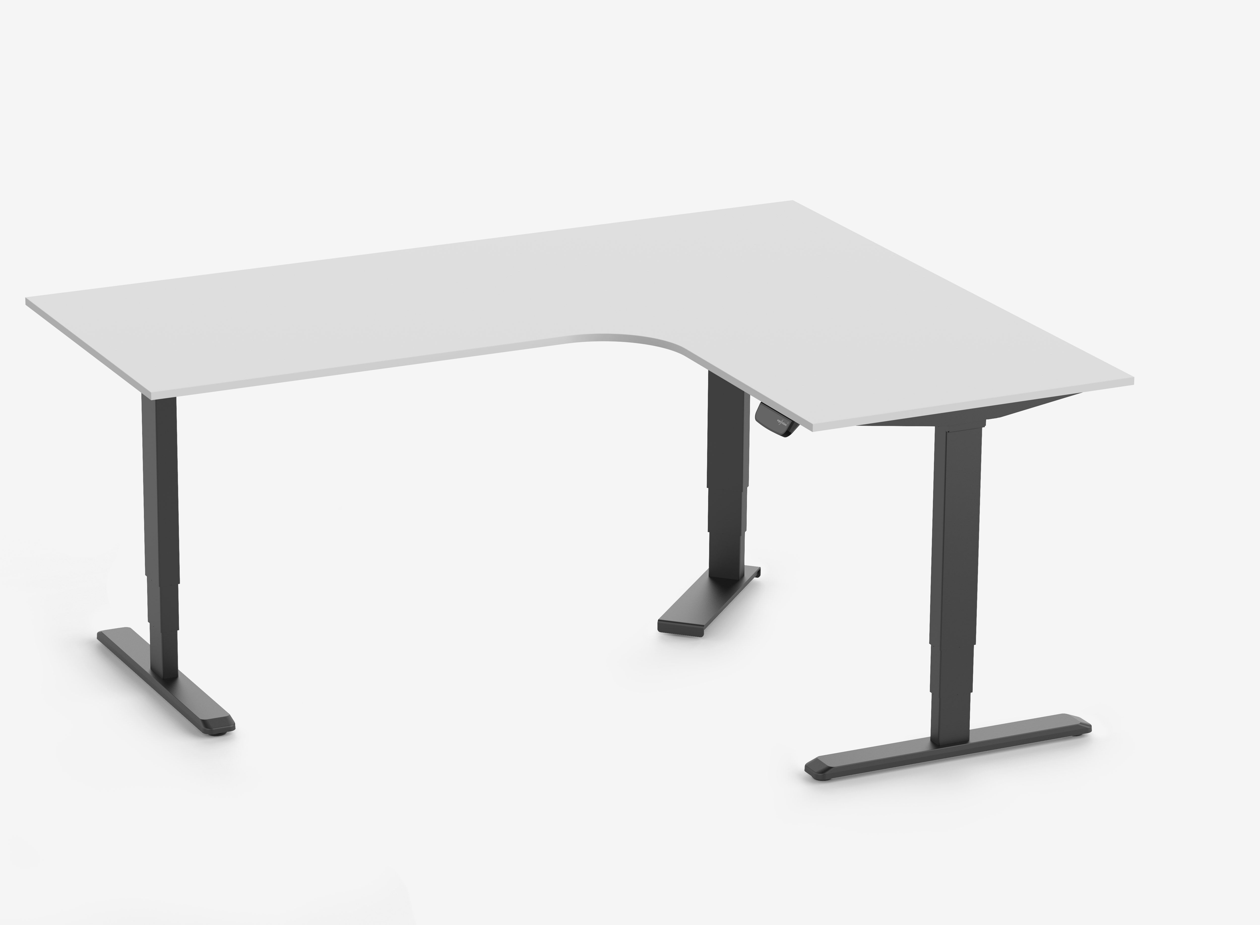 PRIMUS Hoekbureau, frame zwart, tafelblad 2000/800 x 1600/800 x 25 mm lichtgrijs