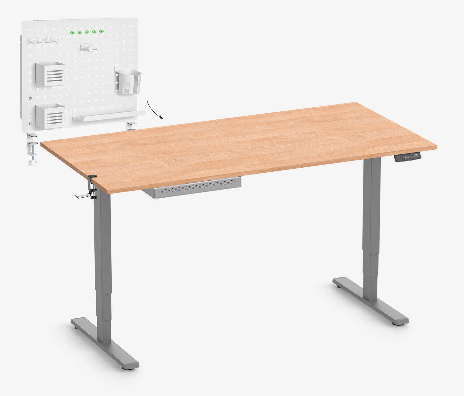 FOKUS Schoolstart Set Grijs, Slim Lade Beuk 160x80 Organizer Bord Wit Hoofdtelefoonhouder