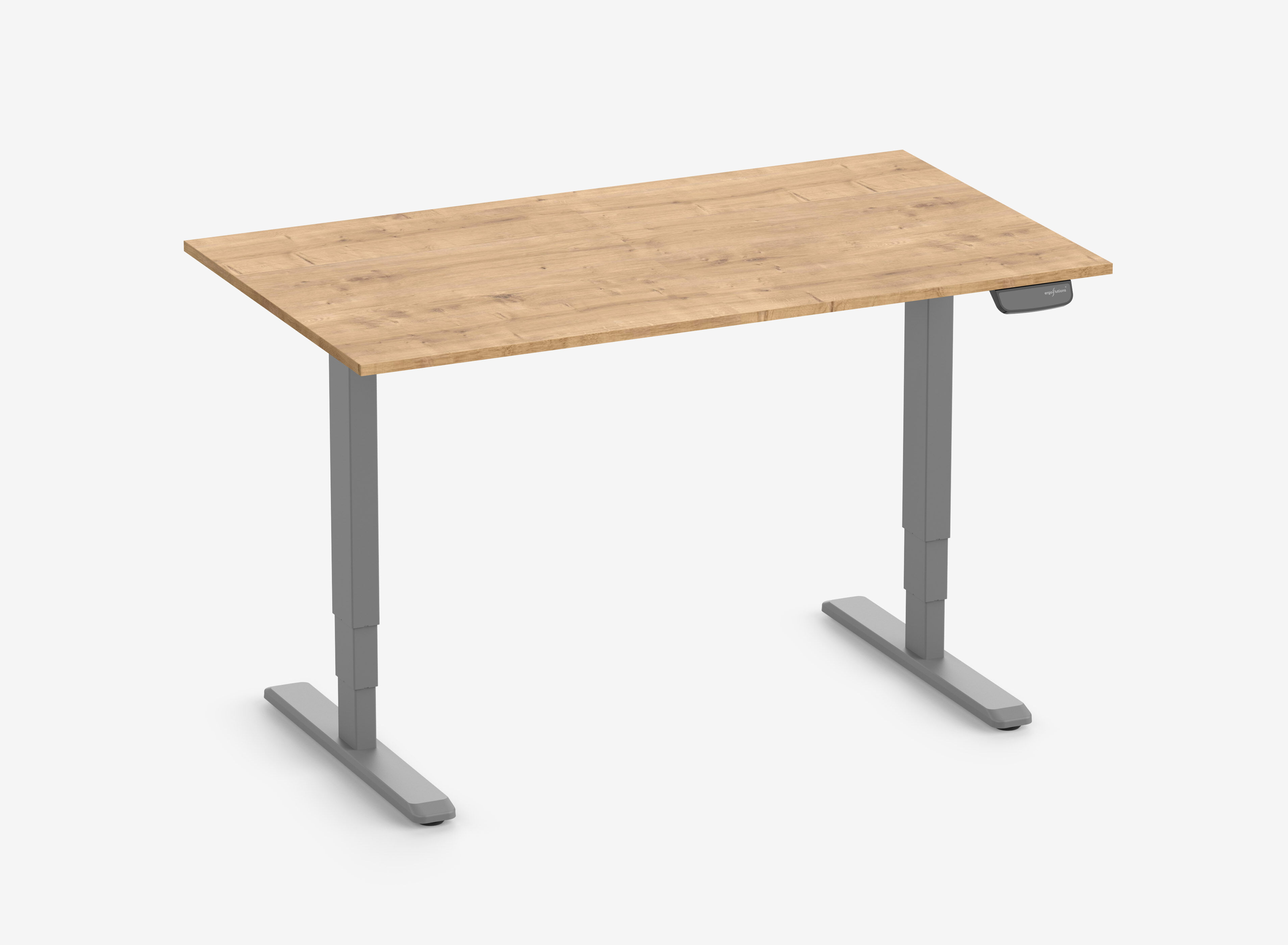 PRIMUS Rechthoekig bureau, frame grijs, tafelblad 1400 x 800 x 19 mm eikenhout