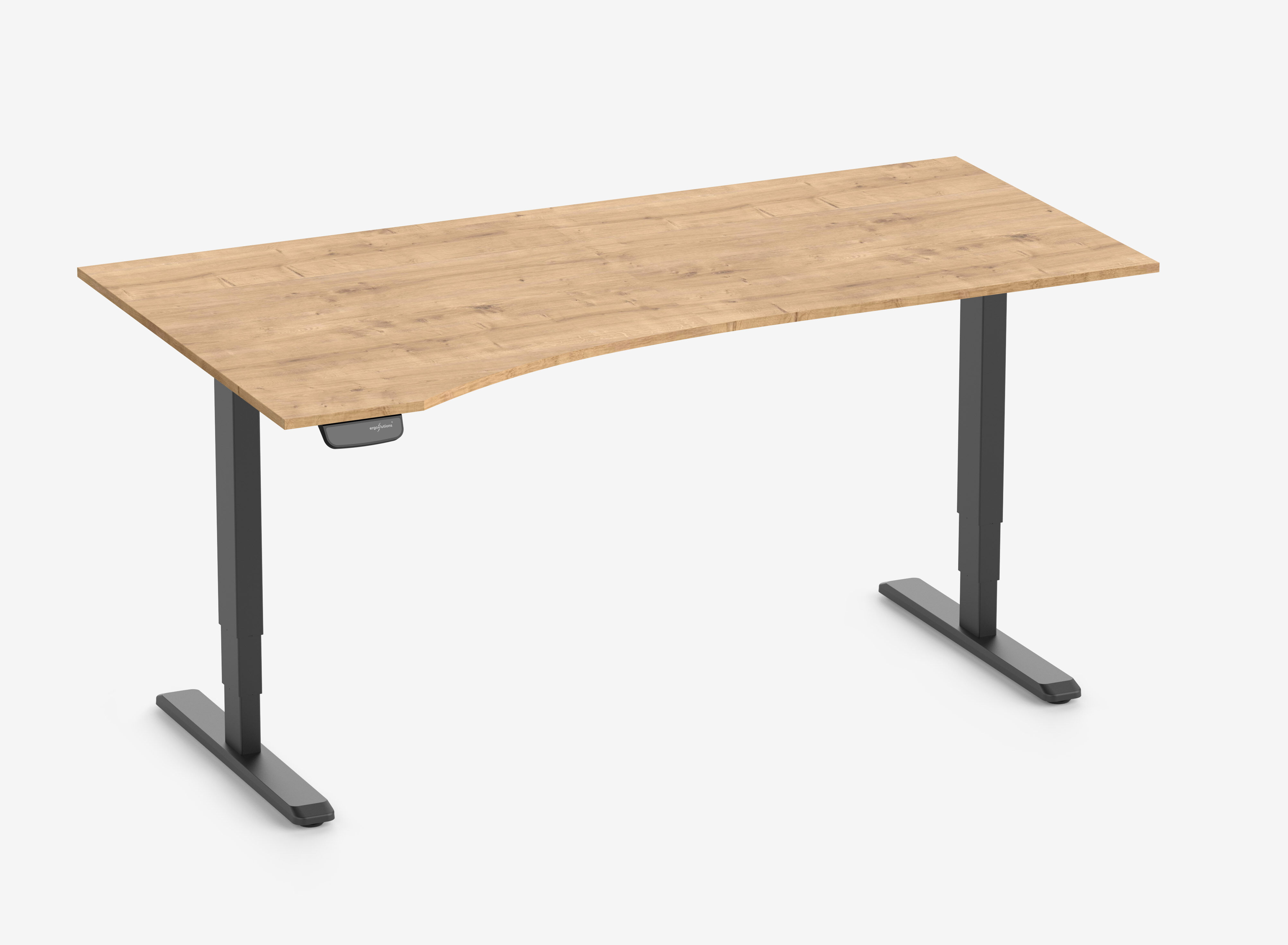 PRIMUS Vrijvormig bureau, frame zwart, tafelblad 1800 x 800/1000 x 25 mm eiken, uitvoering links
