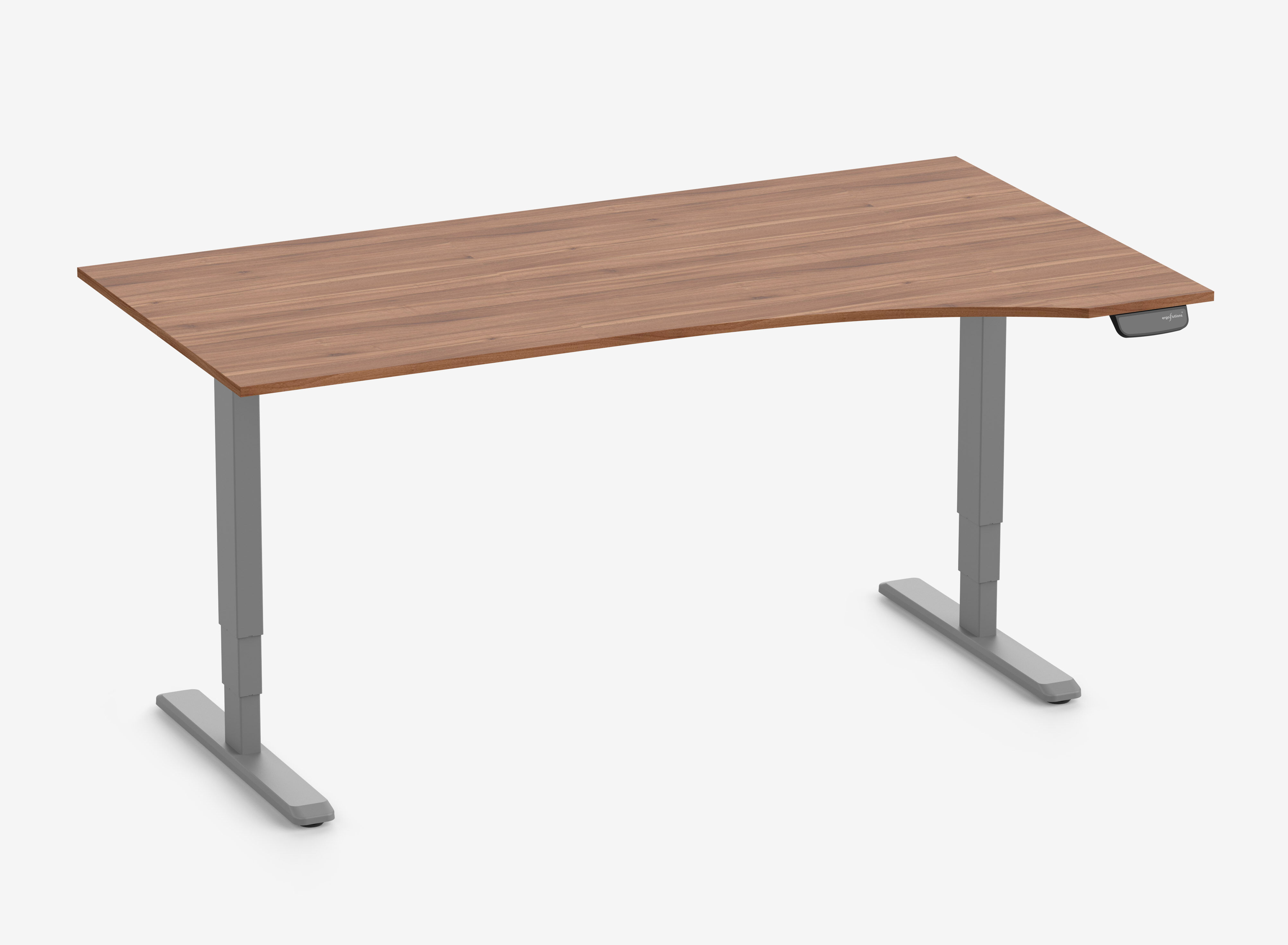 PRIMUS Vrijvorm bureau, frame grijs 1800 x 800/1000 x 25 mm walnoot, uitvoering rechts