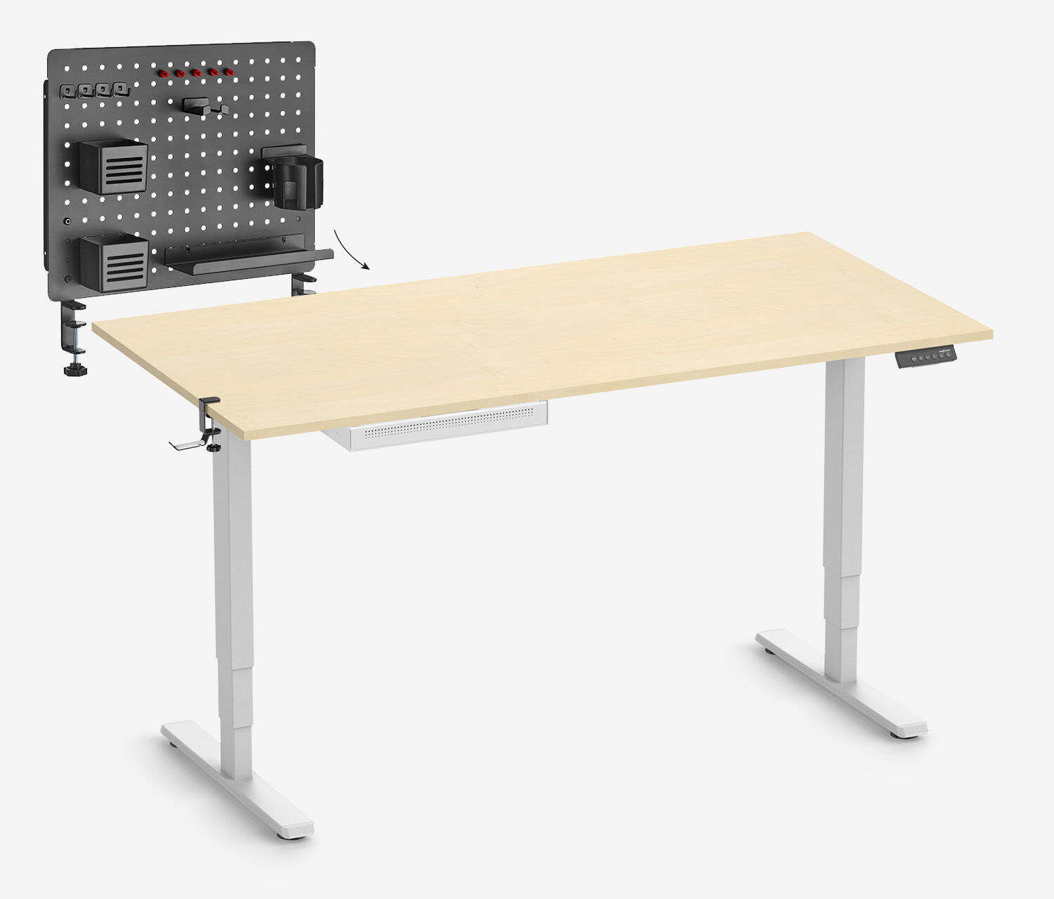 FOKUS Startersset Wit, Slim Lade Berk 160x80 Organizerbord Zwart Hoofdtelefoonhouder