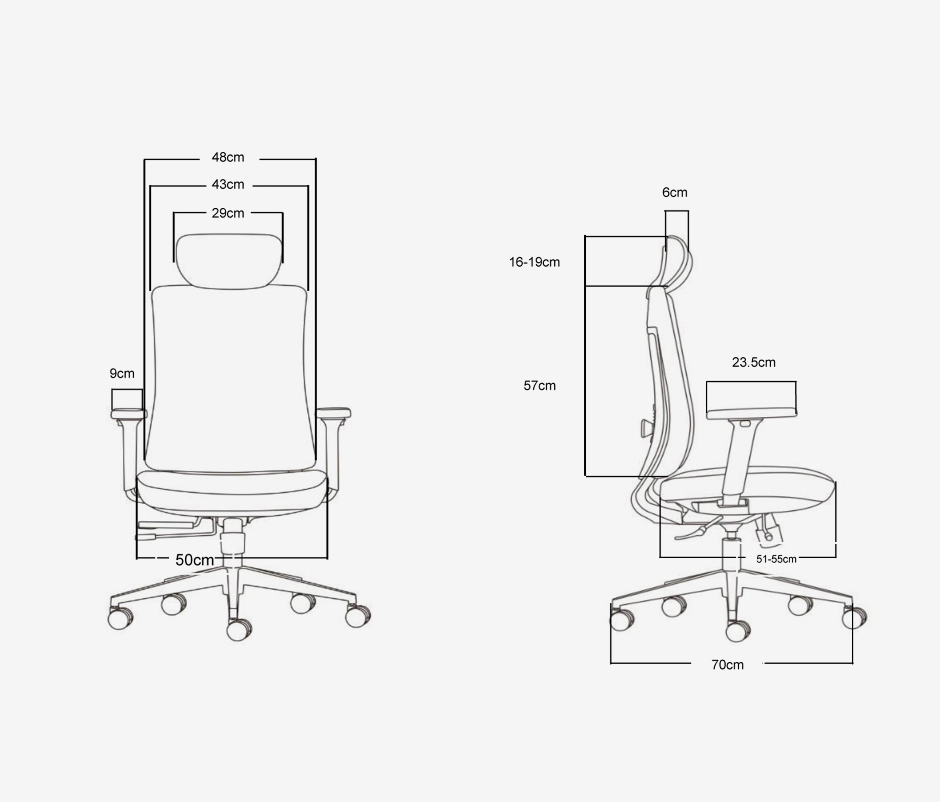 Bureaustoel VITA Normaal, zithoogte 45 - 54,5 cm