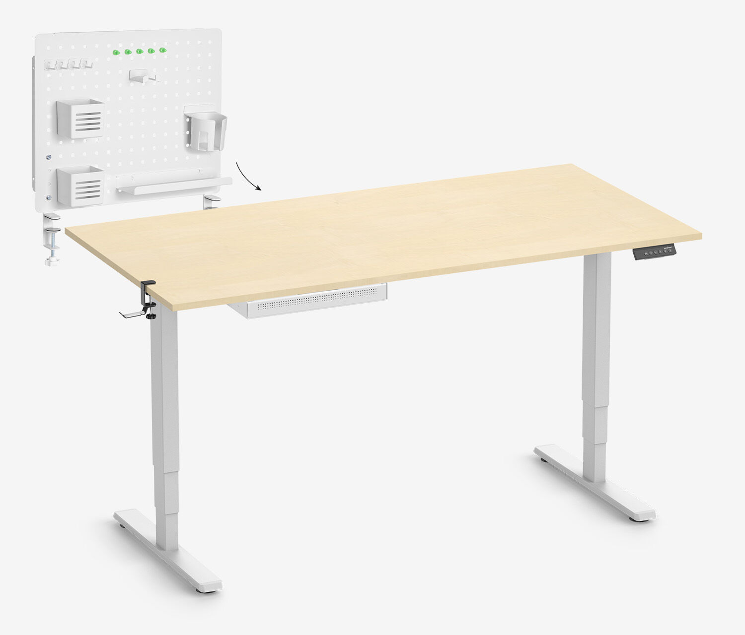 FOKUS Starterspakket Wit, Slim Lade Berk 160x80 Organizer Bord Wit Hoofdtelefoonhouder